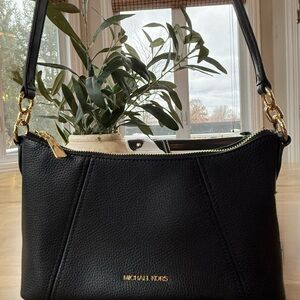 Michael Kors Black Shoulder Bag with Gold Accents